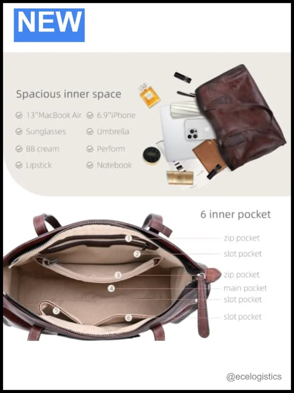 Genuine Leather Tote Shoulder Bag Women Large Purse Handbag MacBook